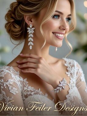 Bridal Floral Bracelet and Earrings Set Leaf Crystal Wedding Prom NWT